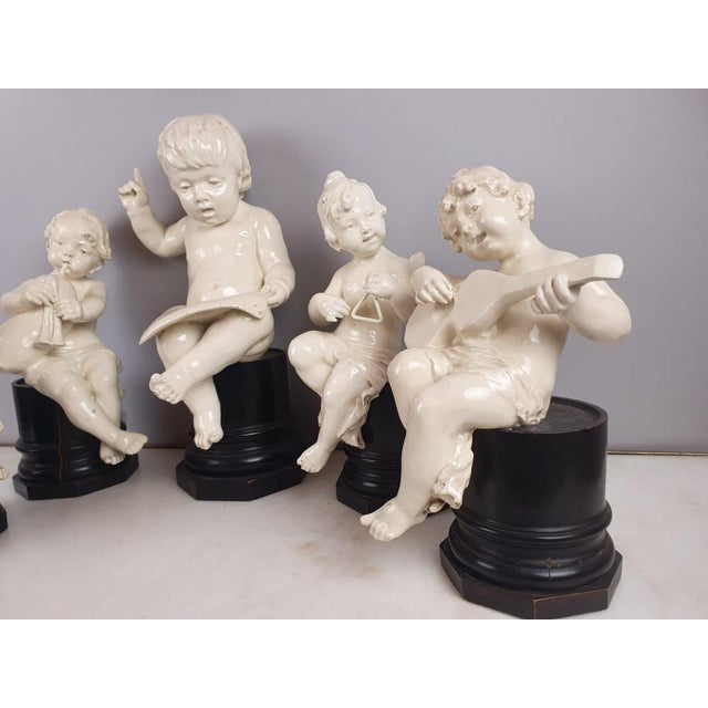 Late 19th Century Earthenware Musician Cherubs, Set of 5 For Sale - Image 10 of 12