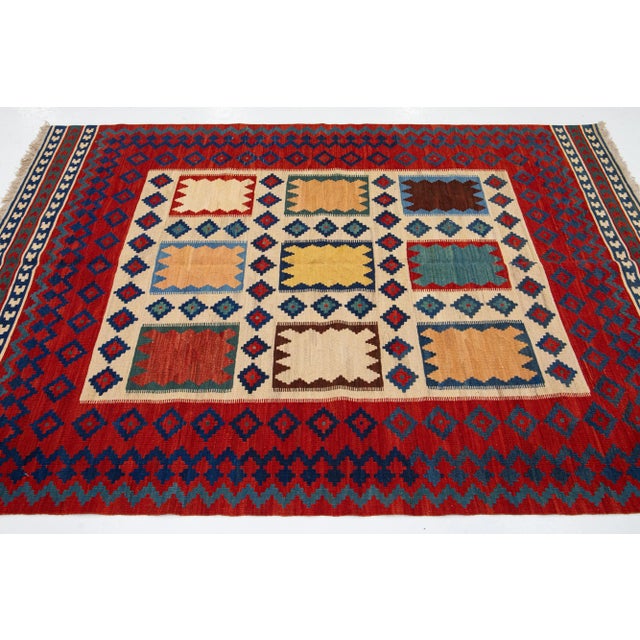 2020s 2020s Modern Kilim Handmade Multicolor Geometric Wool Rug For Sale - Image 5 of 7