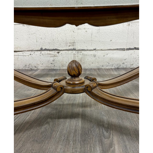 Brown Vintage Karges Louis XV Style Hand Carved Walnut Glass Top Coffee Table For Sale - Image 8 of 14