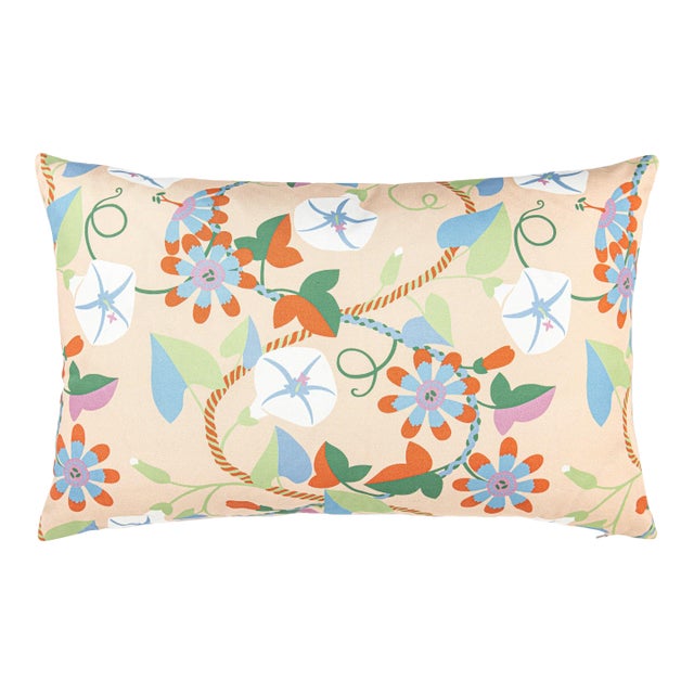 The House Of Scalamandré Morning Glory Lumbar Pillow In Peach For Sale