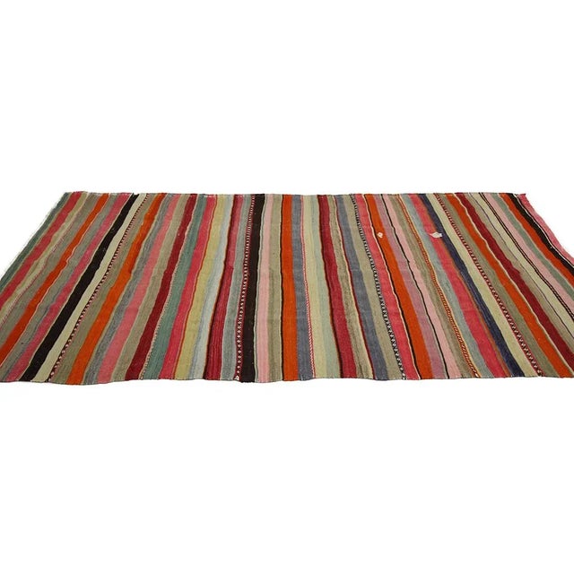 Boho Chic Vintage Colorful Striped Turkish Kilim Rug- 5′6″ × 9′10″ For Sale - Image 3 of 7