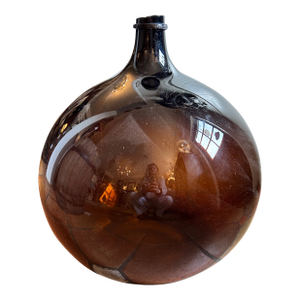 Antique Large French Amber Glass Demijohn
