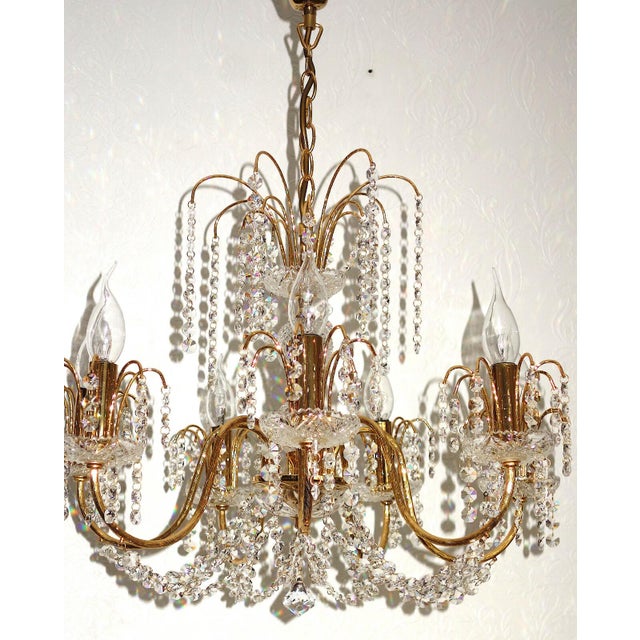 1980s Antique Brass and Lead Crystal 7-Light Chandelier from Preico, 1980s For Sale - Image 5 of 9