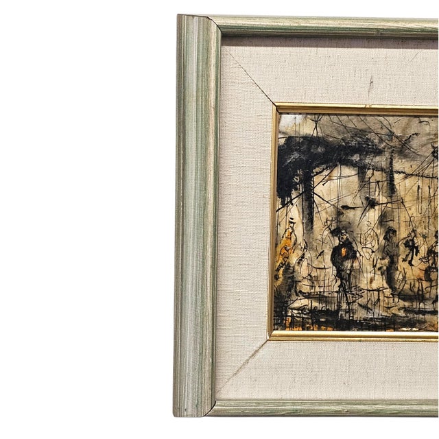 Wood Vintage Pasquale Cucaro Oil on Board California Modernist Figurative Painting (12") For Sale - Image 7 of 12