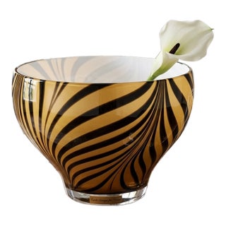 Vintage Blown Glass Tiger Stripe Vase For Sale