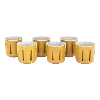 Modern Crackle Glazed Ceramic Cups, 6 For Sale