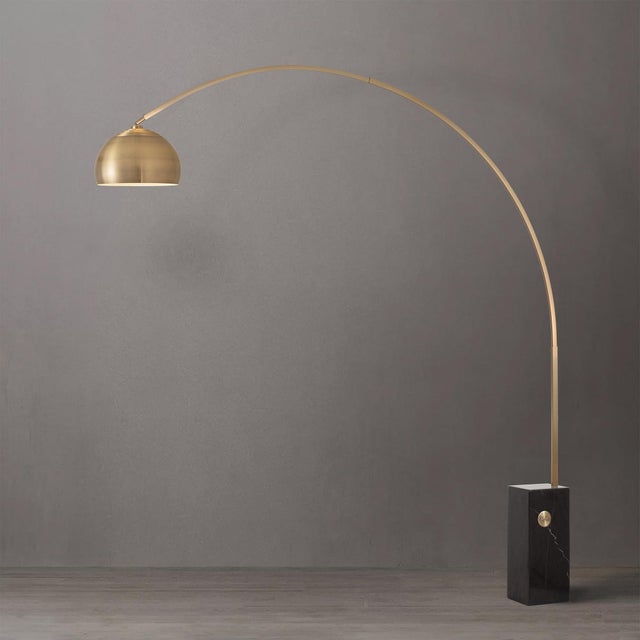 Mid-Century Modern Iconic 95" Arc Floor Lamp - Mid-Century Modern, Weathered Brass, Black Marble Base For Sale - Image 3 of 7