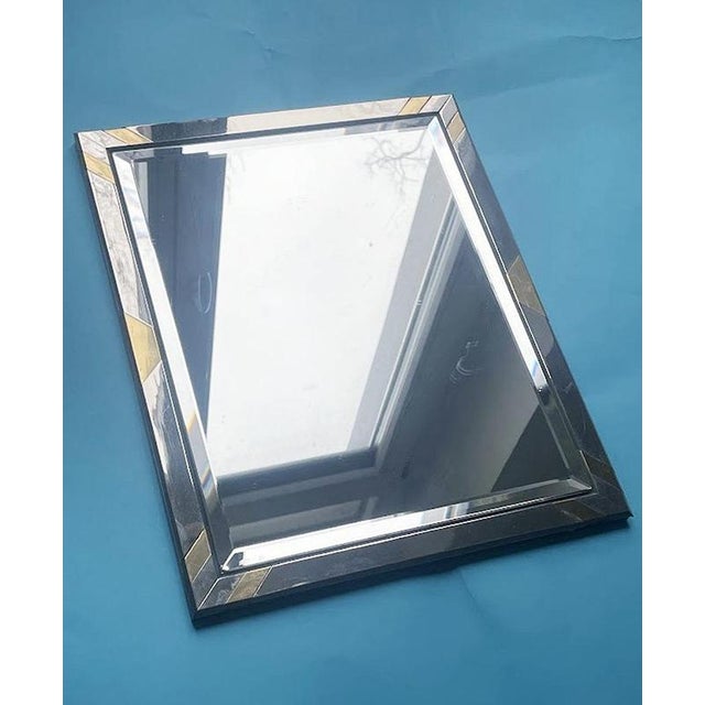 Modernist Faceted Wall Mirror with Geometric Steel and Brass Frame, 1970s For Sale - Image 4 of 9