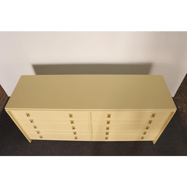 1950s Vintage Ten Drawer Dresser Debonaire Cabinet With Brass X Pulls by Paul Frankl For Sale - Image 5 of 18