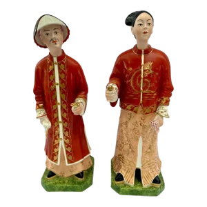 Pair Italian Chinoiseries Porcelain Nodding Head Figurines Mottahedeh, Italy.