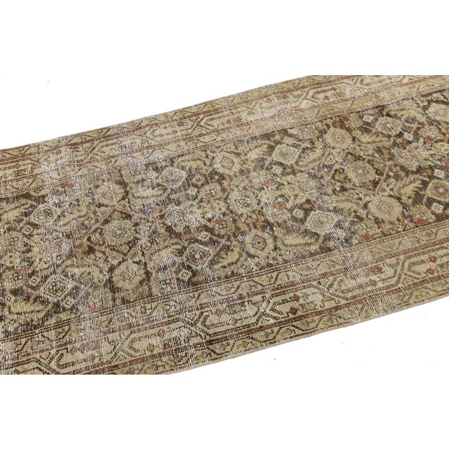 19th Century Antique Malayer Wool Hallway Runner Rug in Earthy Neutrals For Sale - Image 4 of 9