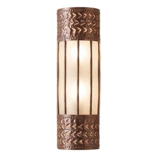 Fluted Glass & Aged Brass Wall Sconce For Sale