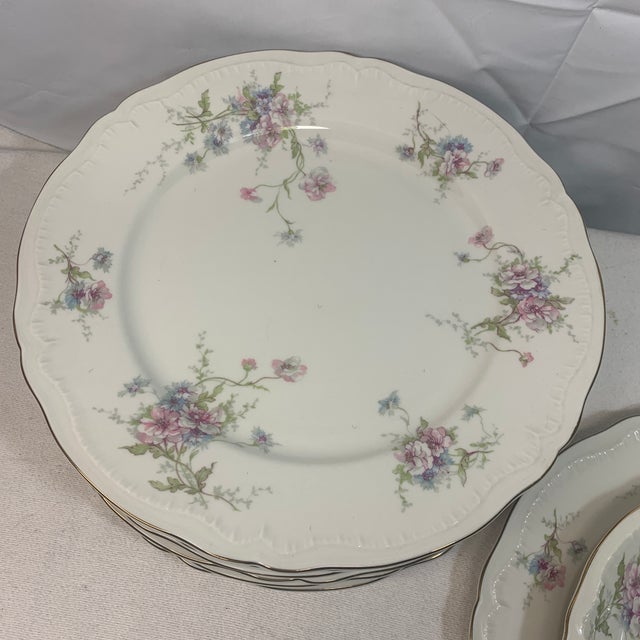 Theodore Haviland 1950s Theodore Haviland Limoges French Pink and Blue Flowers “Annette” Bowls and Plates - Service for 9 - 18 pcs For Sale - Image 4 of 5