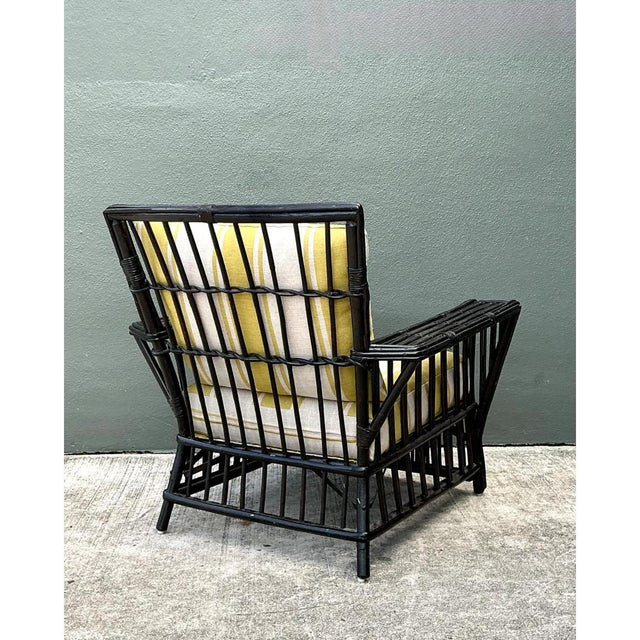 Vintage Stick Rattan Lounge Chair in Ralph Lauren Cabana Stripe For Sale - Image 11 of 12
