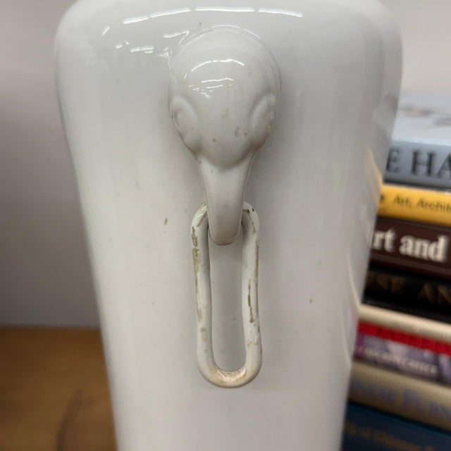 White Ceramic Vases with Elephant Head Handles - A Pair For Sale - Image 11 of 12