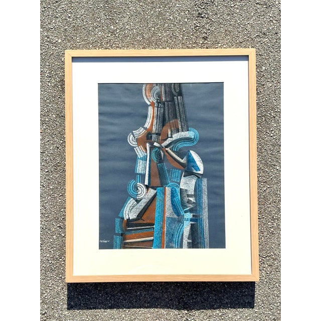 Vintage Boho Abstract Pastel on Paper For Sale - Image 9 of 12