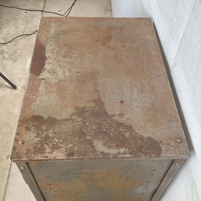 Late 20th Century Vintage Industrial Metal Cabinet With Shelves and Weathered Patina For Sale - Image 5 of 17
