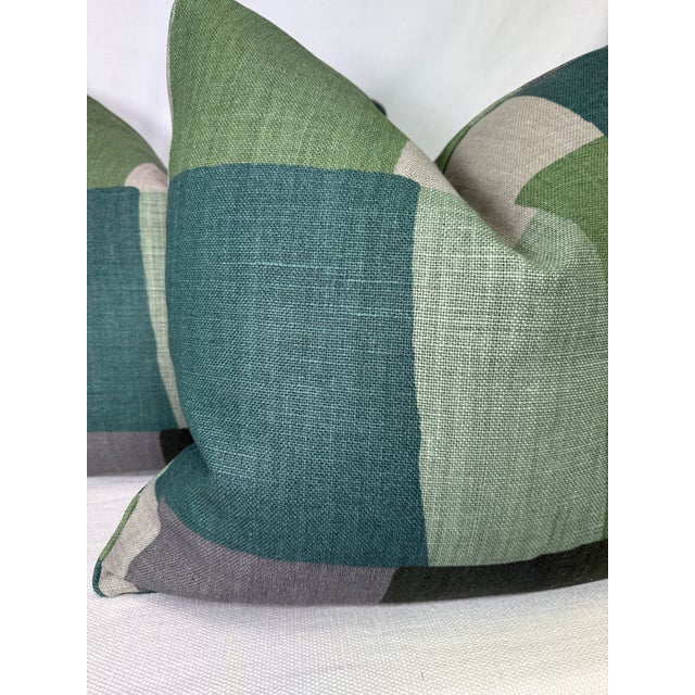 Transitional Peter Dunham "Collage" in Green/Gray 22" Pillows-a Pair For Sale - Image 3 of 3