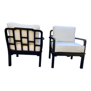 1960s Pair of Mid Century Chinese Chippendale Style Lounge Chairs For Sale