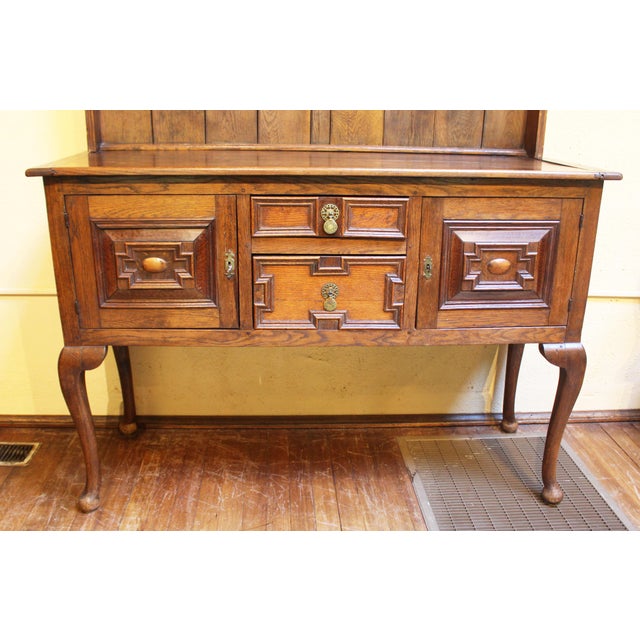 Queen Anne Circa 1860-80 English Queen Anne Style Oak Dresser For Sale - Image 3 of 16