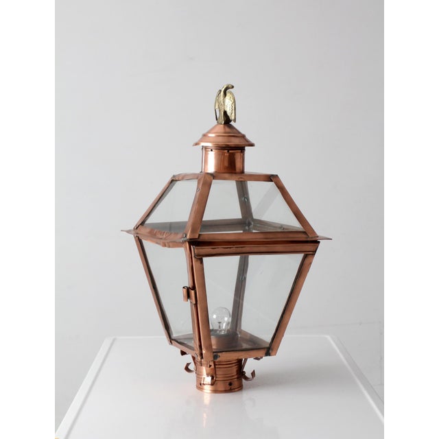 Vintage Copper Lantern Light Fixture With Brass Eagle Finial For Sale - Image 12 of 18