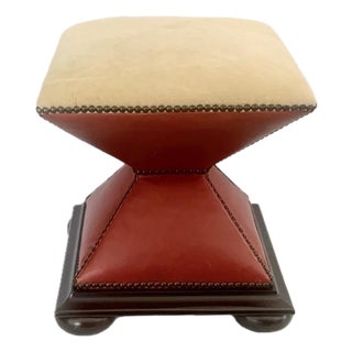 Baker Furniture Vintage Two-Tone Hourglass Cinched-Waist Ottoman Stool For Sale