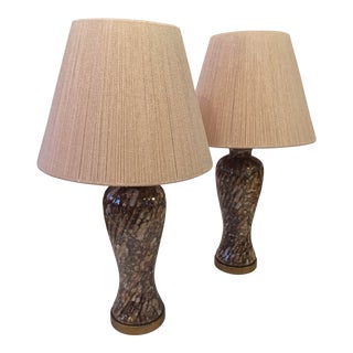 1980s Brown Mottled Venetian Glass Lamps - a Pair For Sale