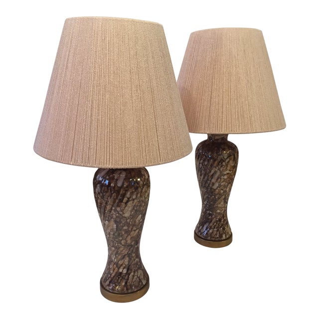 1980s Brown Mottled Venetian Glass Lamps - a Pair For Sale