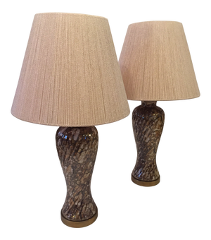 1980s Brown Mottled Venetian Glass Lamps - a Pair