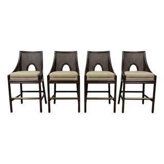 Four Barbara Barry for McGuire Caned Barstools With Cushions For Sale