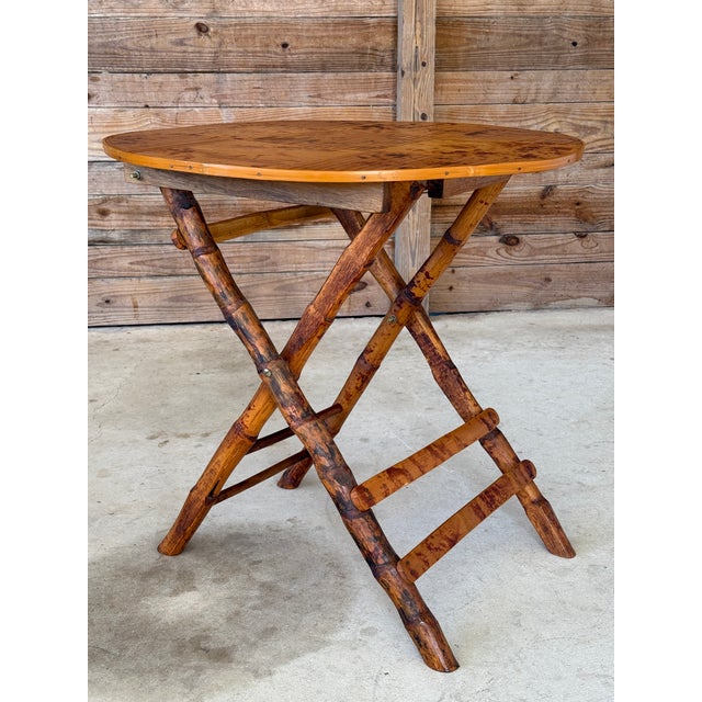Vintage Boho Tortoise Rattan and Bamboo Slat Folding Side Table For Sale - Image 9 of 12
