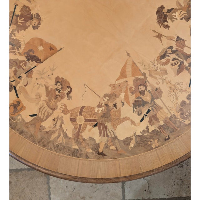 1950s Buchschmid & Gretaux Glass Top Marquetry Inlaid WoodTable For Sale - Image 5 of 13