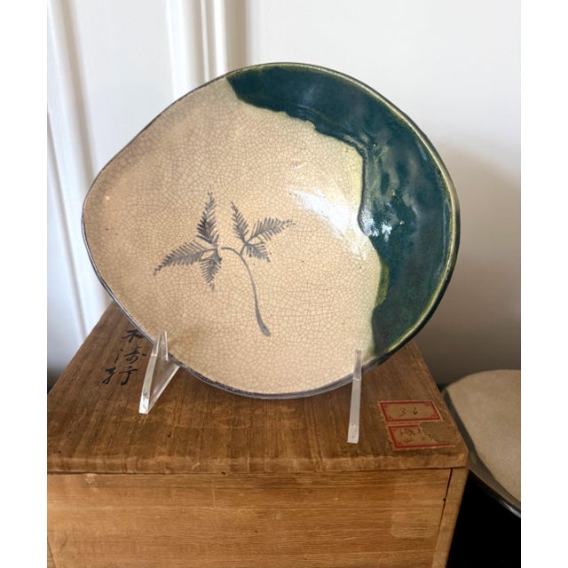 Set of Five Antique Ao-Oribe Ceramic Dishes with Tomobako Edo Period For Sale - Image 10 of 14