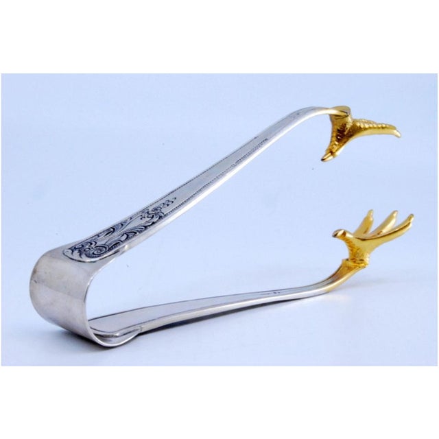 Silver Ice Tongs in the Shape of Golden Claws For Sale - Image 4 of 11