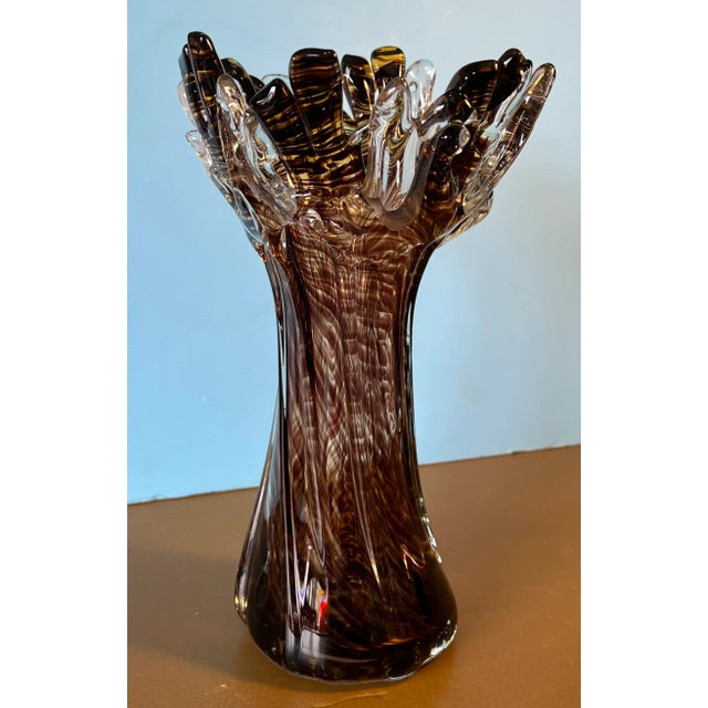 Brown Art Glass Vase Tree Trunk Like Body With Branch Like Lip For Sale - Image 8 of 12
