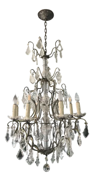 1920s French Louis XVI Gilt Bronze Crystal Chandelier