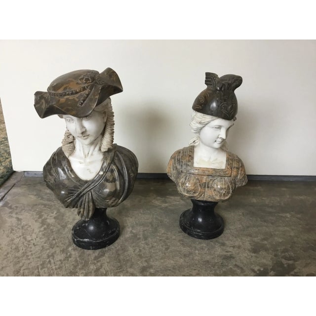 Ivory Italian Statues Bust in Marble and Soap Stone - Set of 2 For Sale - Image 8 of 10