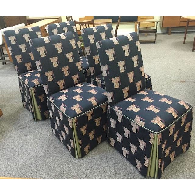 Parson Style Custom Chairs With Asian Upholstery, Skirted Bottom With Silk Inner Lining. For Sale In San Francisco - Image 6 of 13