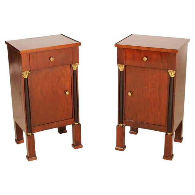 Italian Empire Neoclassical Walnut Bedside Tables from Bassanos Ebanistery, 1920s, Set of 2 For Sale - Image 9 of 9