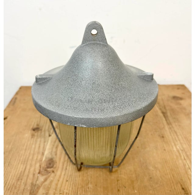 Industrial Grey Bunker Light from Polam Gdansk, 1970s For Sale - Image 9 of 12