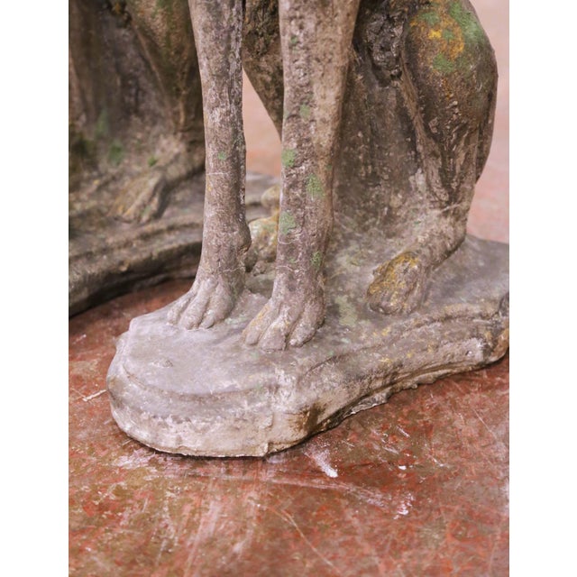 Pair of Vintage French Outdoor Weathered Carved Stone Greyhound Dog Sculptures For Sale - Image 4 of 8