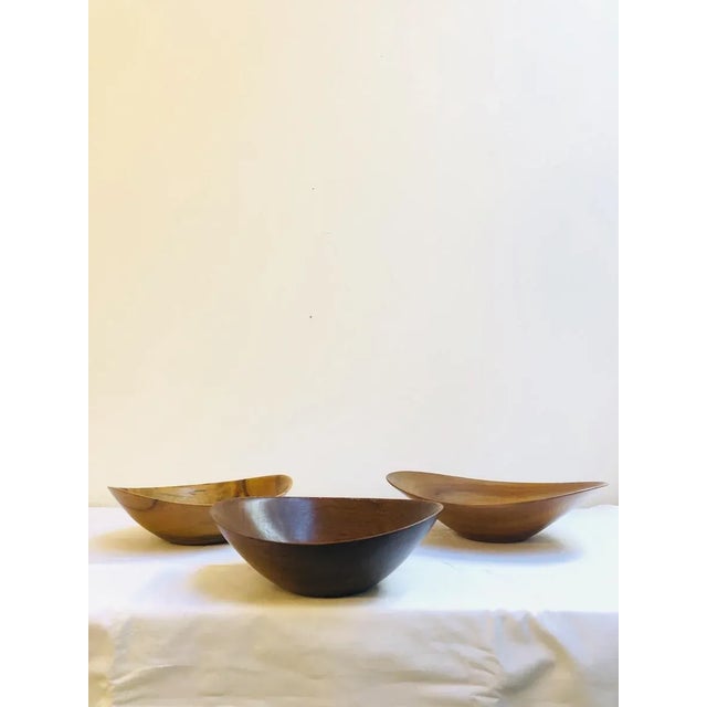 Danish Handmade Teak Bowls, 1960s, Set of 3 For Sale - Image 13 of 15