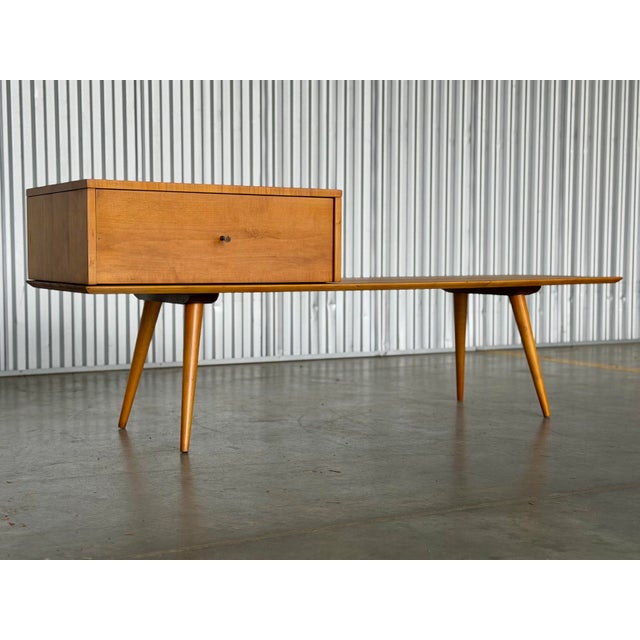 Mid-Century Modern 1950s Early Paul McCobb Planner Group Bench Coffee Table With Cabinet Drawer - Restored For Sale - Image 3 of 12