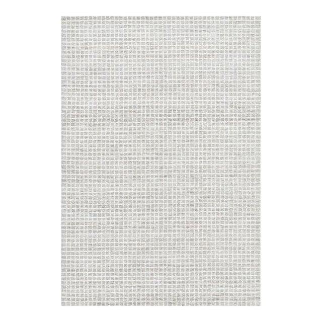 Hand Tufted Textured Grid Gray & White Wool Rug - 5'0 X 7'6 | Chairish