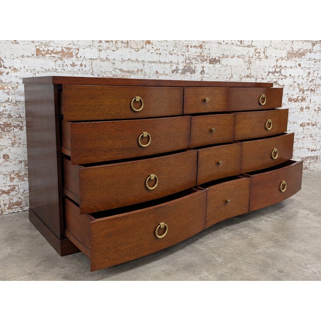 Wood Vintage Bench Fine Furniture Solid Wood Mahogany 12 Drawer Serpentine Dresser/Chest For Sale - Image 7 of 8