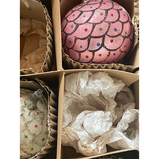 Shabby Chic 4 PCS Antique Blown Glass Christmas Balls For Sale - Image 3 of 5