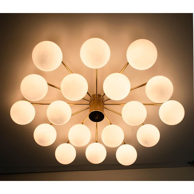 21st Century Natural Brass Glossy White Murano Globes Flush Mount by Fabio LTD For Sale - Image 6 of 10