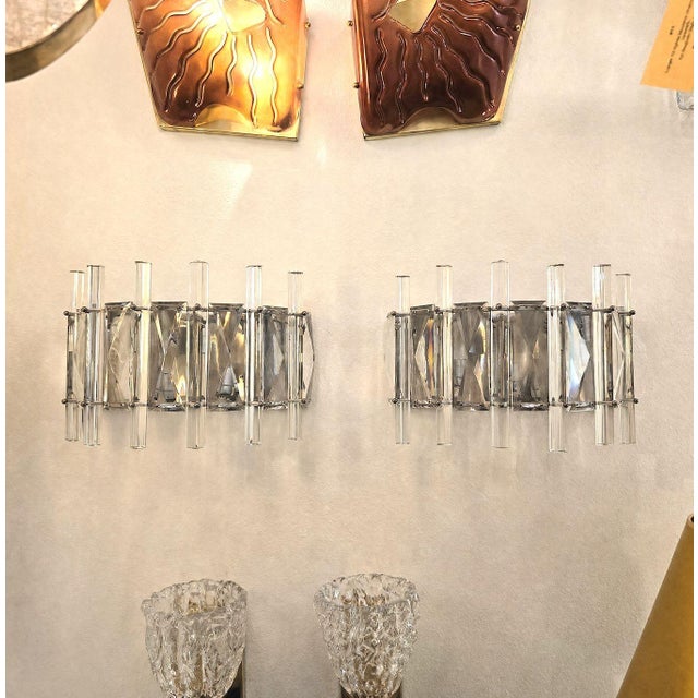 1970s Mid-Century Modern Crystal Pair of Sconces, France For Sale - Image 4 of 13