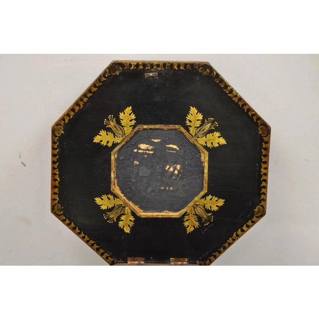 Antique Chinoiserie Hand Painted Pedestal Base Oriental Sewing Stand Side Table For Sale - Image 9 of 12