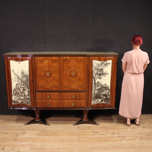 Mid-20th-century Italian-design bar cabinet. A fabulously designed sideboard with drawers, veneered in palisander,...